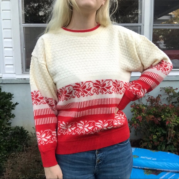 Vintage 80s red and cream sweater - Picture 1 of 4